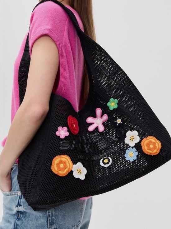 Marc Jacobs Handbags - Marc Jacobs Black Mesh Shoulder Bag with Colorful Crochet Flowers